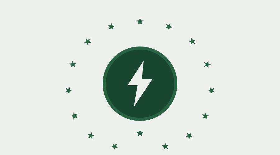 Illustratie van een krans van sterren rond een bliksemschicht die energie verbeeldt