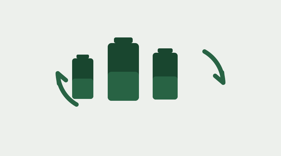 Illustratie van batterijen omringd door pijlen die recycling verbeelden